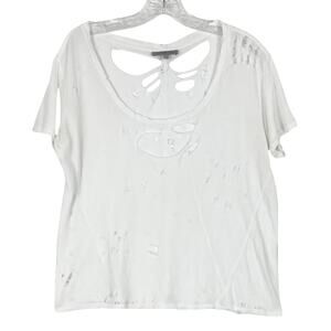 CHARLOTTE RUSSE Top S~M White Distressed Short-Sleeve